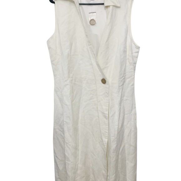 Ashley Stewart White/ Creme Linen Blend Pointed Collar Midi Wrap Dress! Size:18 - Picture 3 of 7